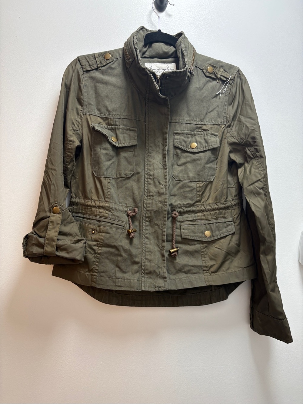 American Rag Olive Green Utility Jacket with Drawstring Waist - military grunge